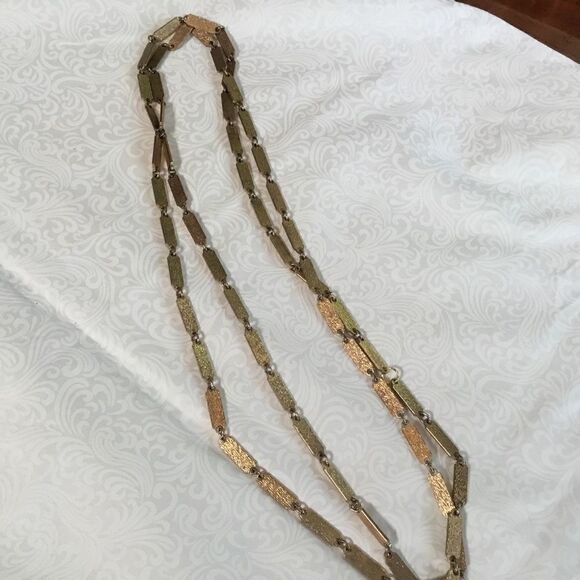 Hammered Textured Brasstone Link Necklace - Picture 2 of 6